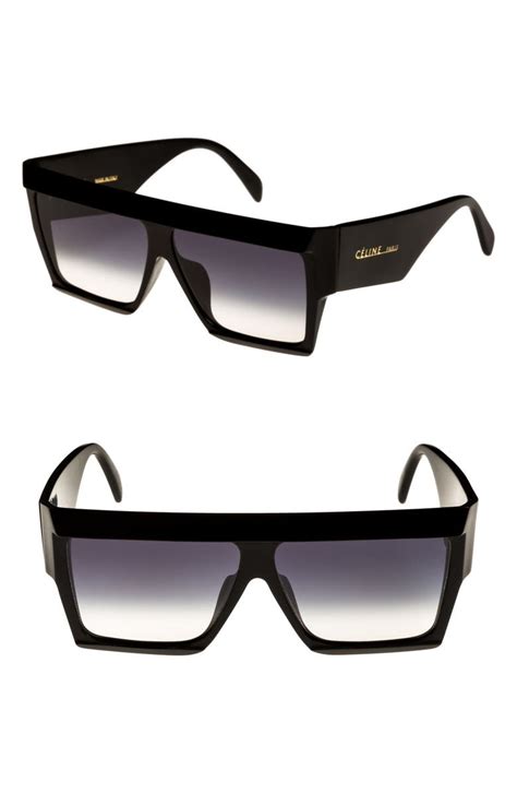 celine shadow thin sunglasses black|Celine 60mm flat top sunglasses.